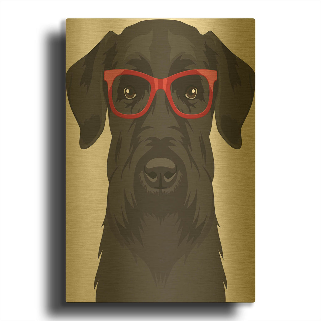 'Giant Schnauzer Wearing Hipster Glasses' By Furbaby Affiliates Gold Metal Wall Art