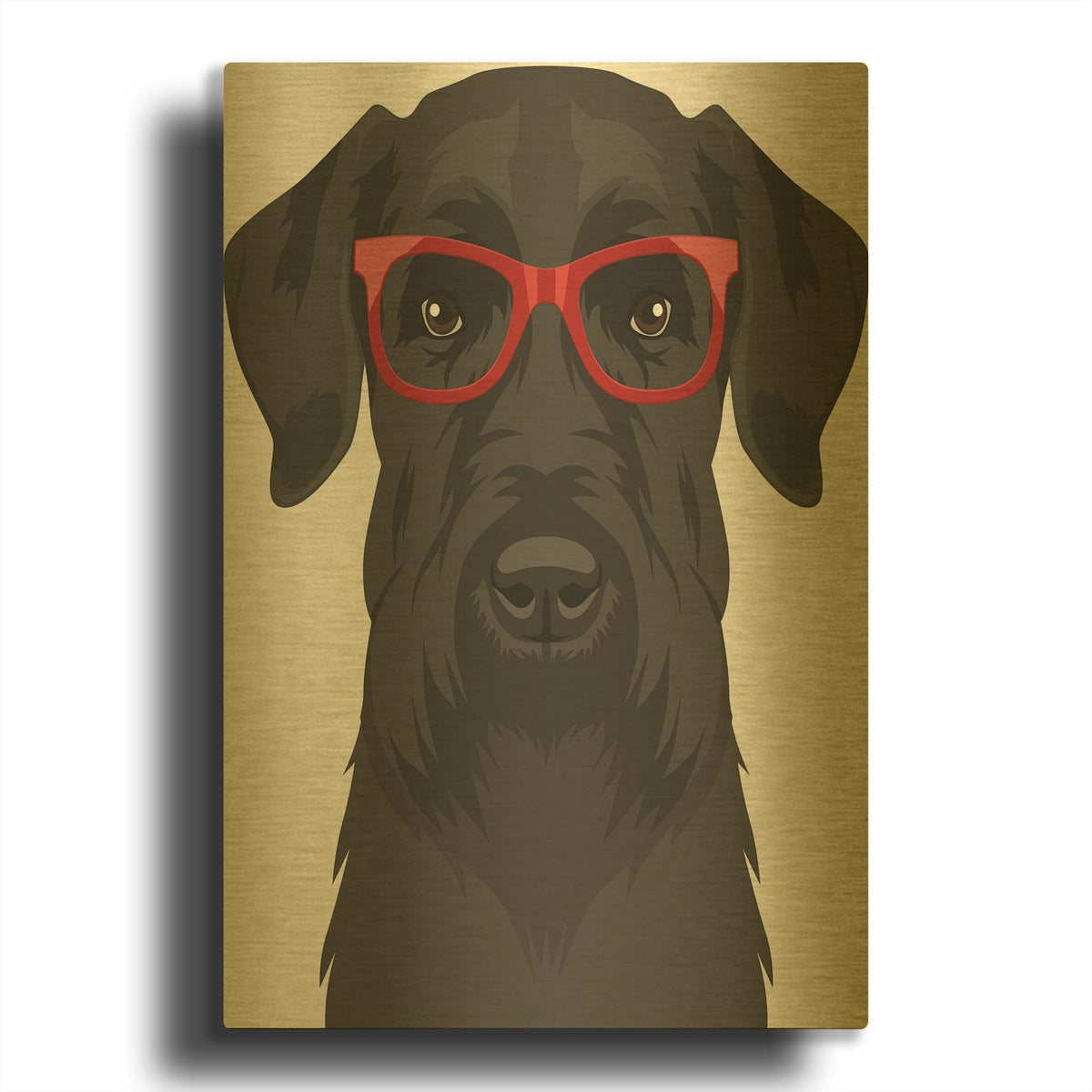 'Giant Schnauzer Wearing Hipster Glasses' By Furbaby Affiliates Gold Metal Wall Art