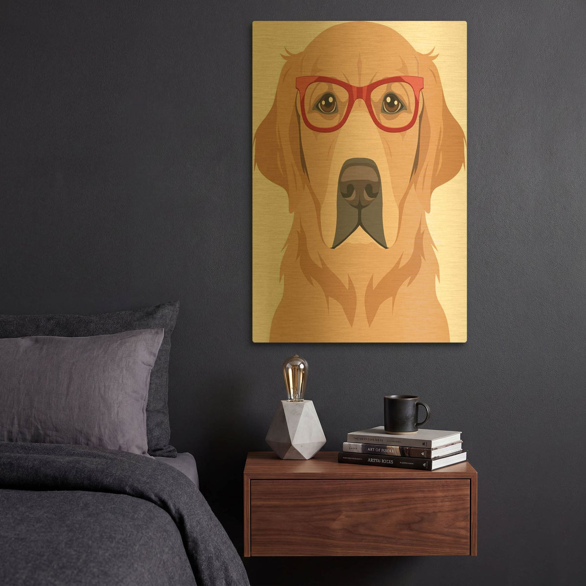 'Golden Retriever Wearing Hipster Glasses' By Furbaby Affiliates Gold Metal Wall Art