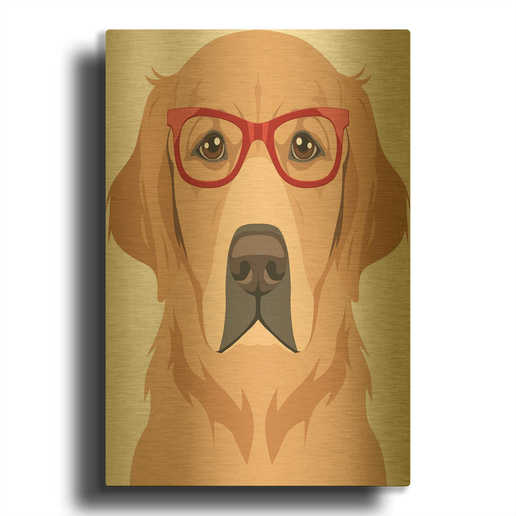 'Golden Retriever Wearing Hipster Glasses' By Furbaby Affiliates Gold Metal Wall Art