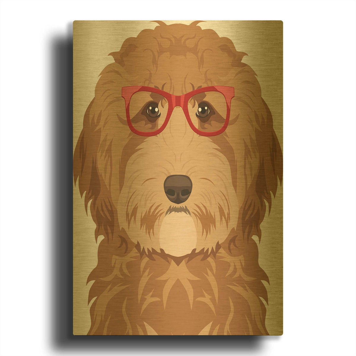 'Goldendoodle Wearing Hipster Glasses' By Furbaby Affiliates Gold Metal Wall Art