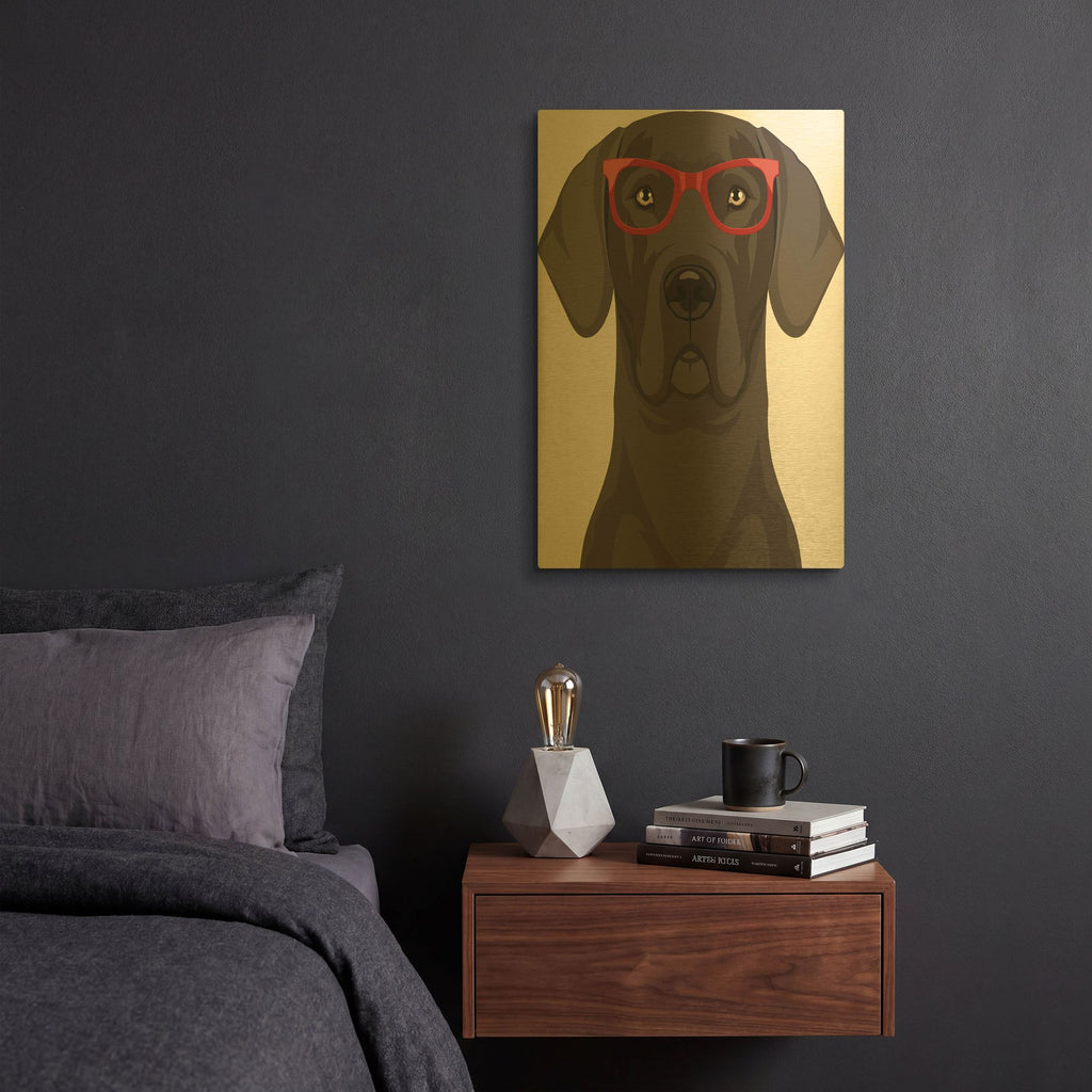 'Great Dane Wearing Hipster Glasses' By Furbaby Affiliates Gold Metal Wall Art