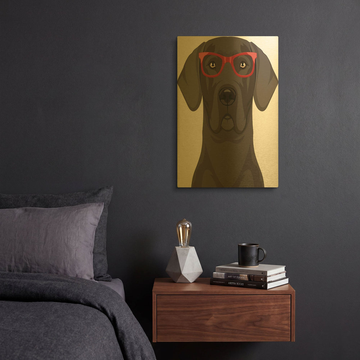 'Great Dane Wearing Hipster Glasses' By Furbaby Affiliates Gold Metal Wall Art