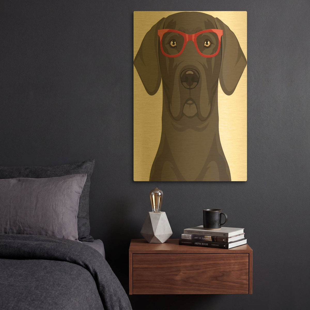 'Great Dane Wearing Hipster Glasses' By Furbaby Affiliates Gold Metal Wall Art