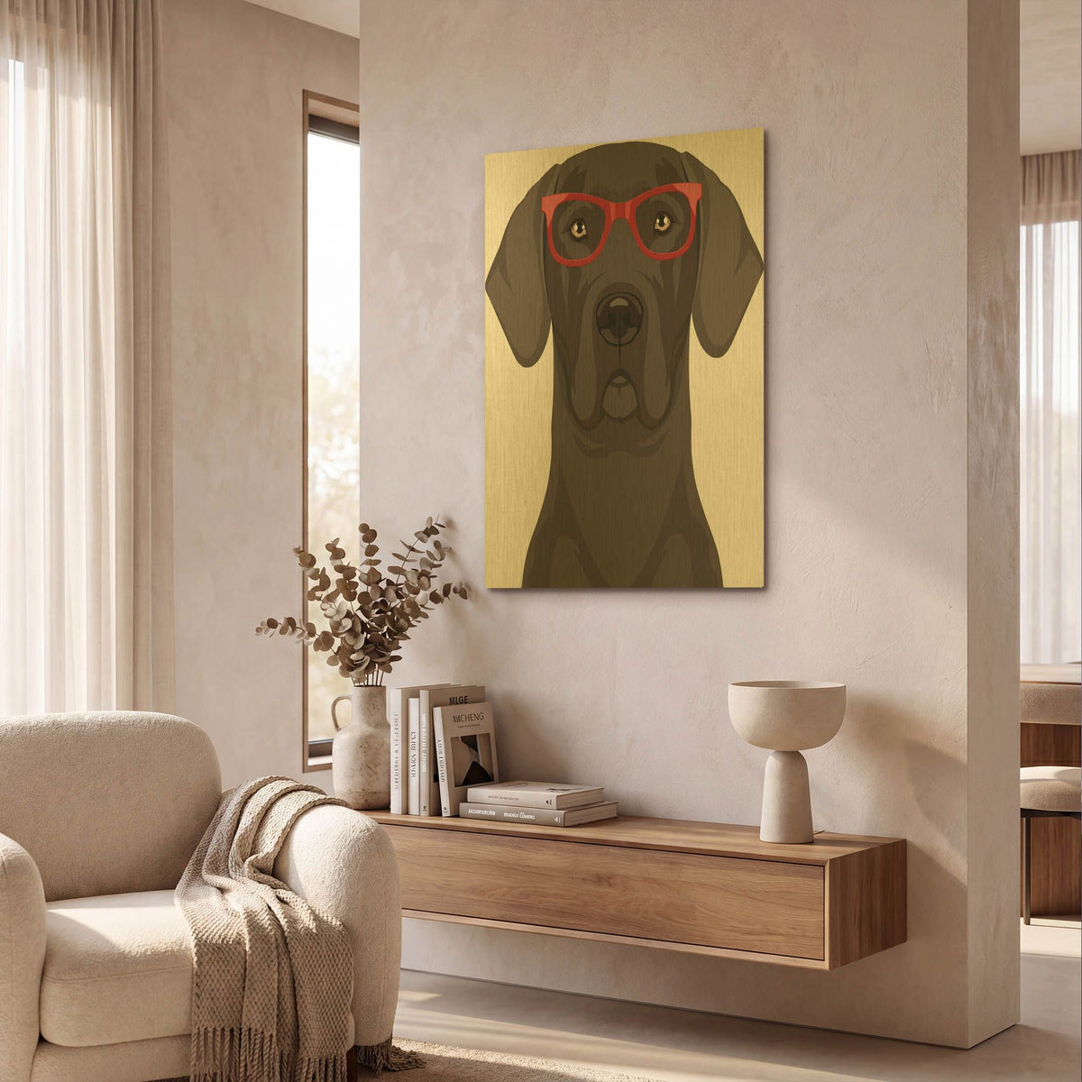 'Great Dane Wearing Hipster Glasses' By Furbaby Affiliates Gold Metal Wall Art