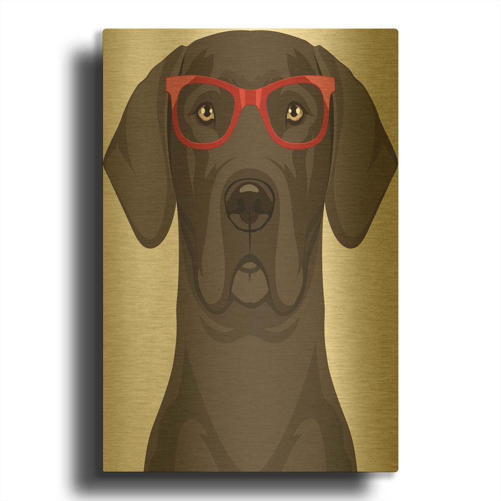 'Great Dane Wearing Hipster Glasses' By Furbaby Affiliates Gold Metal Wall Art
