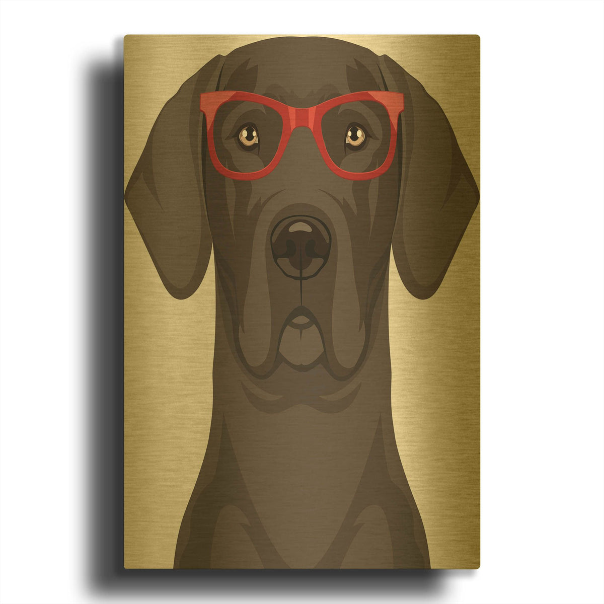 'Great Dane Wearing Hipster Glasses' By Furbaby Affiliates Gold Metal Wall Art