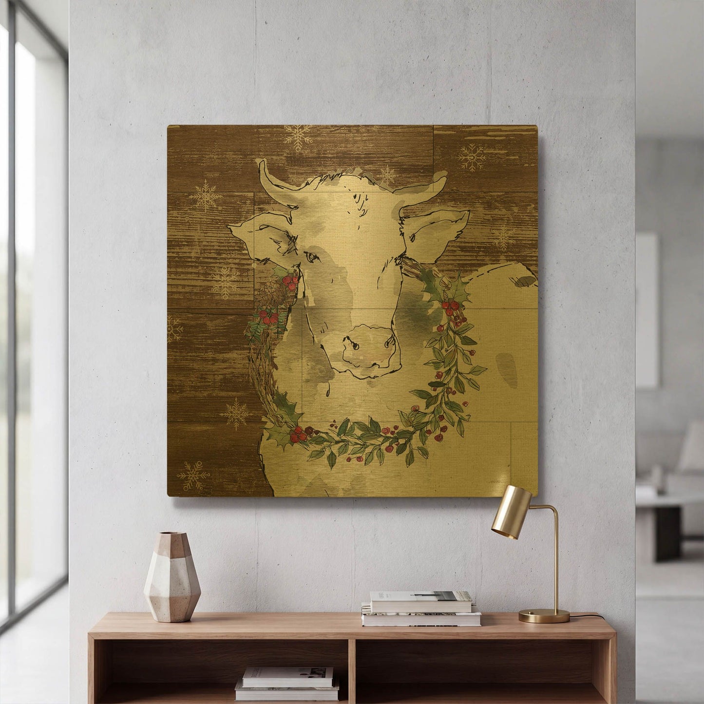 'Modern Farmhouse XII Walnut' By Anne Tavoletti Gold Metal Wall Art