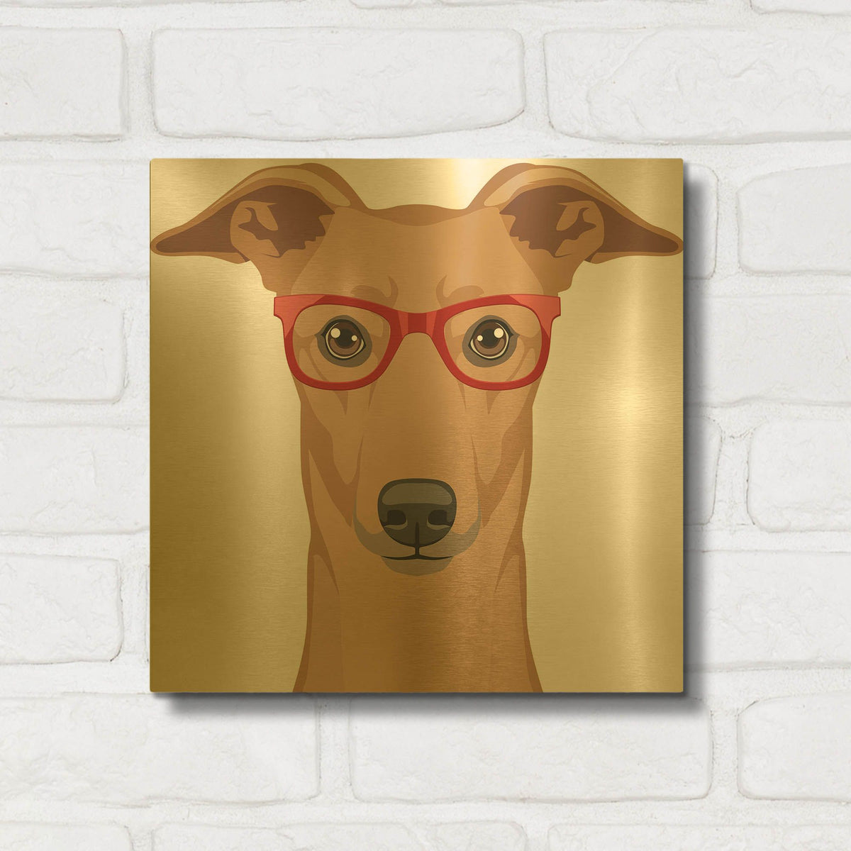 'Greyhound Wearing Hipster Glasses' By Furbaby Affiliates Gold Metal Wall Art