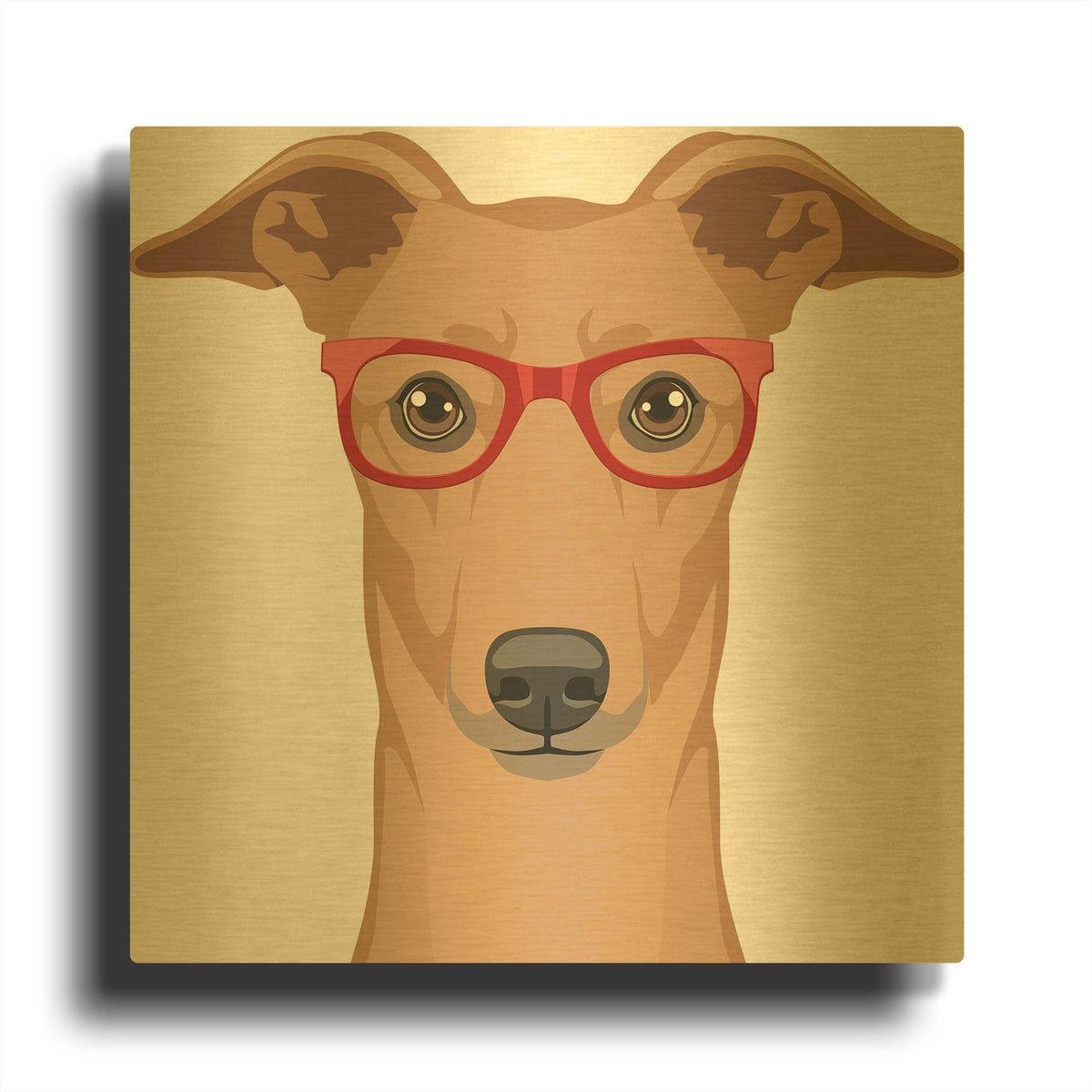 'Greyhound Wearing Hipster Glasses' By Furbaby Affiliates Gold Metal Wall Art