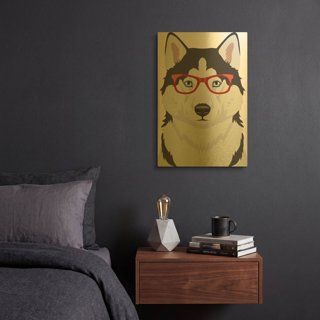 'Husky Wearing Hipster Glasses 2' By Furbaby Affiliates Gold Metal Wall Art