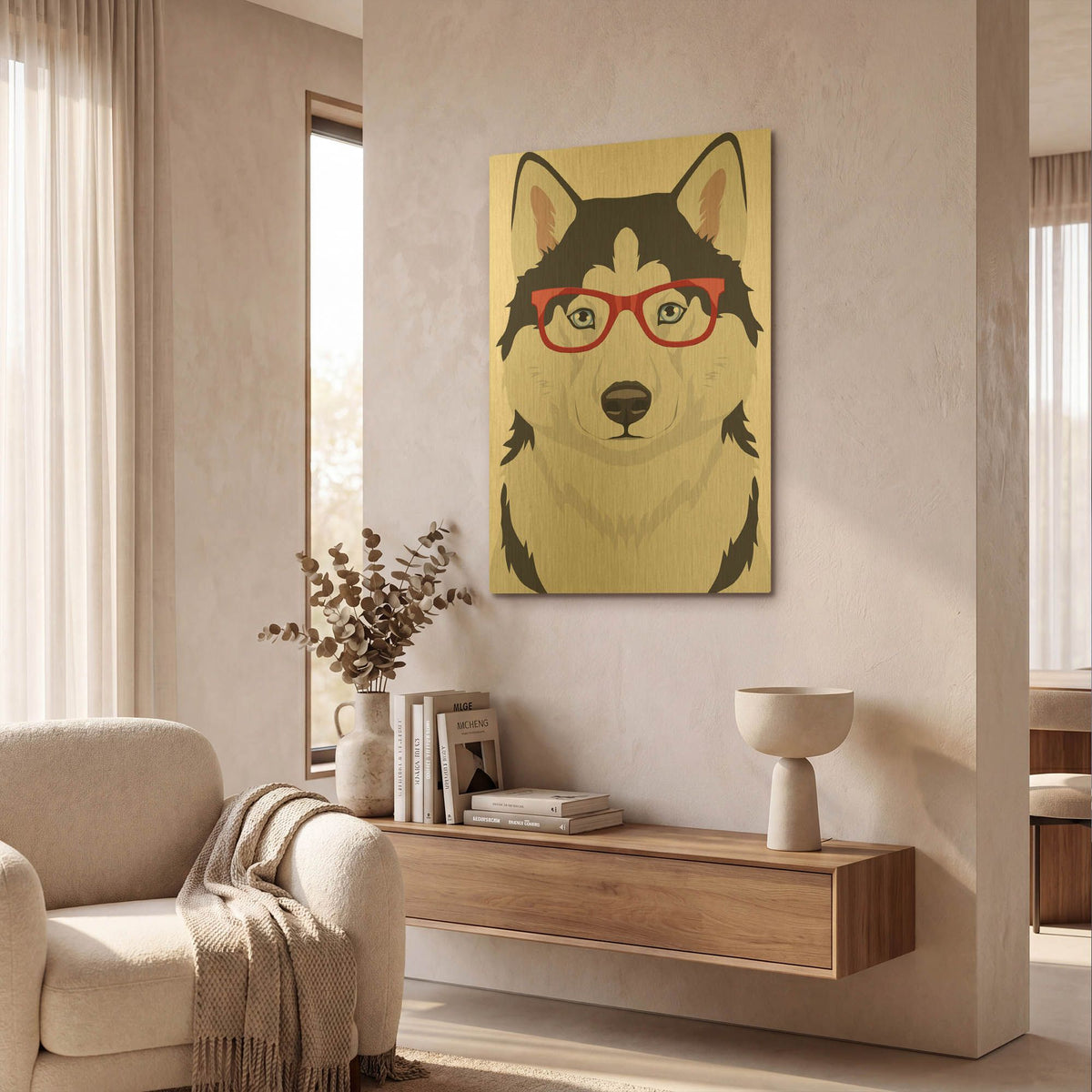 'Husky Wearing Hipster Glasses 2' By Furbaby Affiliates Gold Metal Wall Art