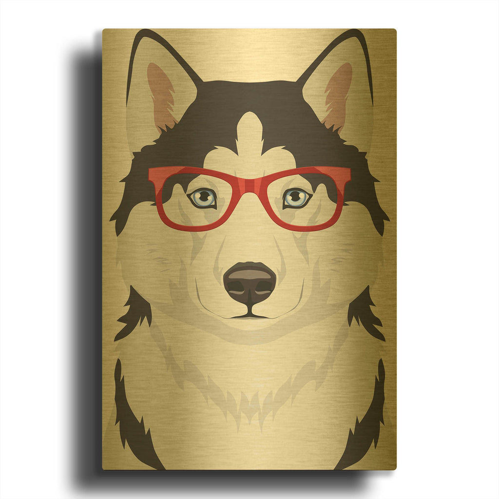 'Husky Wearing Hipster Glasses 2' By Furbaby Affiliates Gold Metal Wall Art