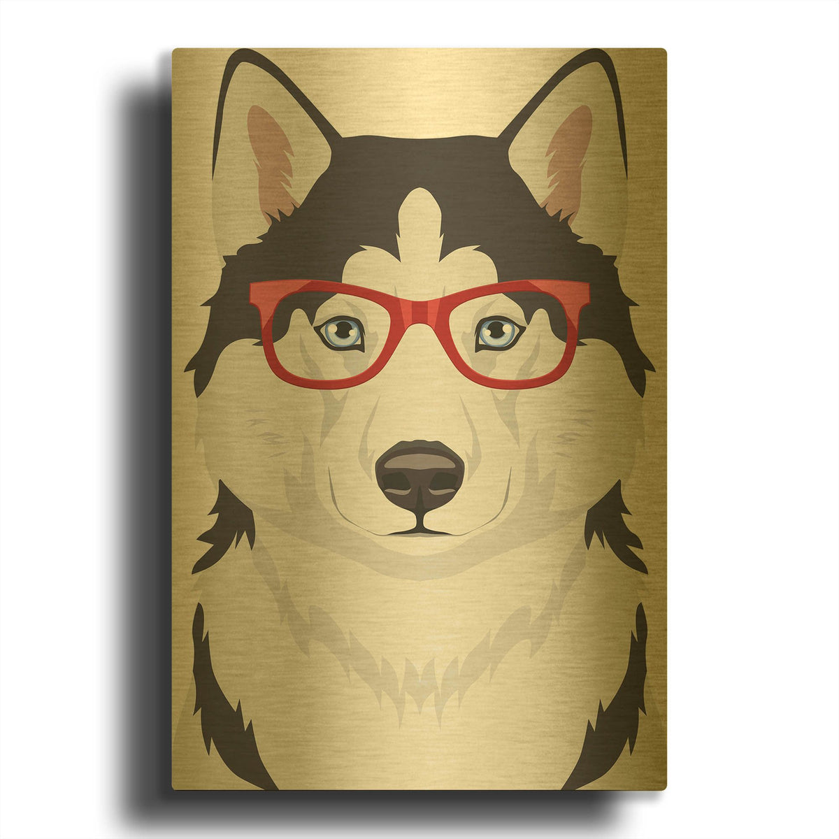 'Husky Wearing Hipster Glasses 2' By Furbaby Affiliates Gold Metal Wall Art