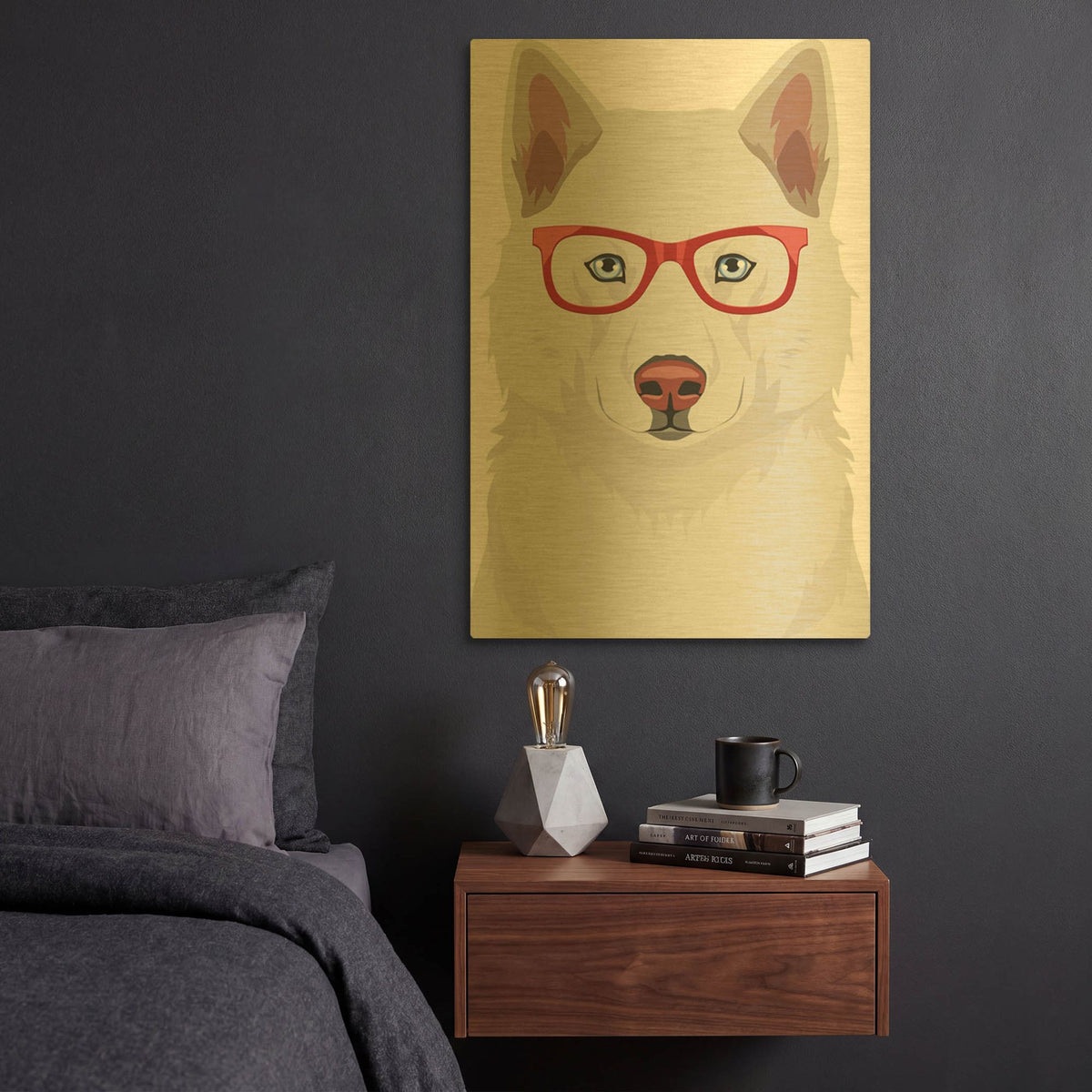 'Husky Wearing Hipster Glasses' By Furbaby Affiliates Gold Metal Wall Art