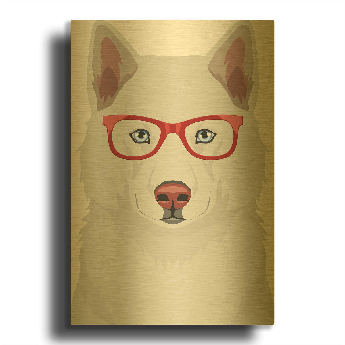 'Husky Wearing Hipster Glasses' By Furbaby Affiliates Gold Metal Wall Art