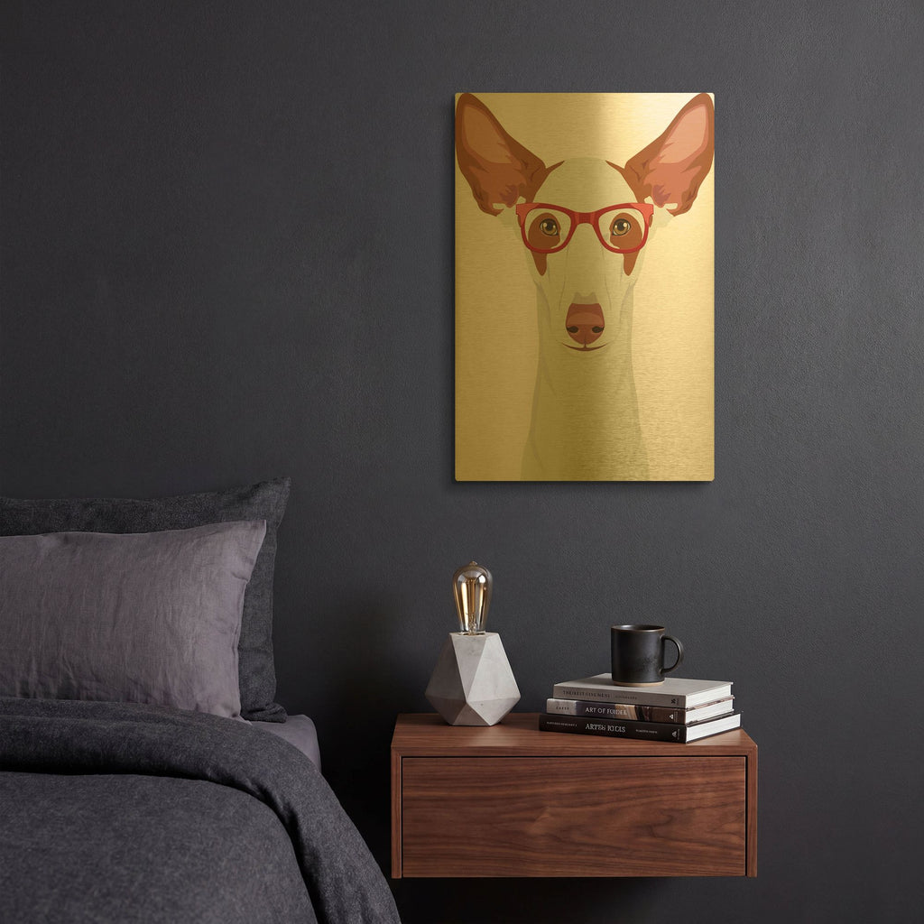 'Ibizan Hound Wearing Hipster Glasses' By Furbaby Affiliates Gold Metal Wall Art
