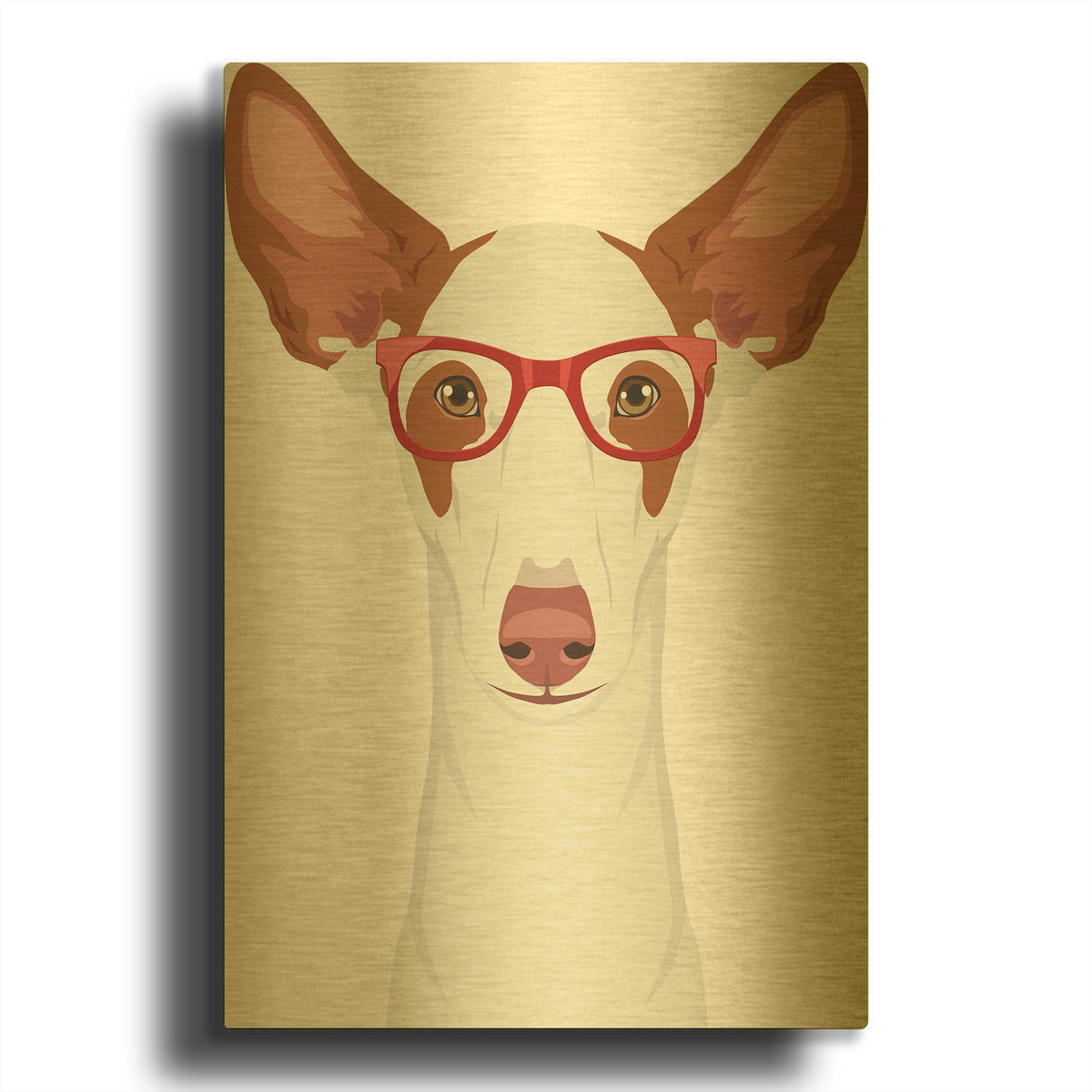 'Ibizan Hound Wearing Hipster Glasses' By Furbaby Affiliates Gold Metal Wall Art