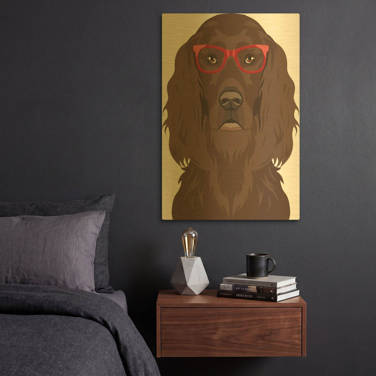 'Irish Setter Wearing Hipster Glasses' By Furbaby Affiliates Gold Metal Wall Art