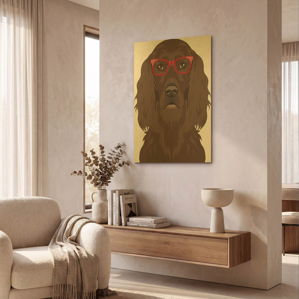'Irish Setter Wearing Hipster Glasses' By Furbaby Affiliates Gold Metal Wall Art