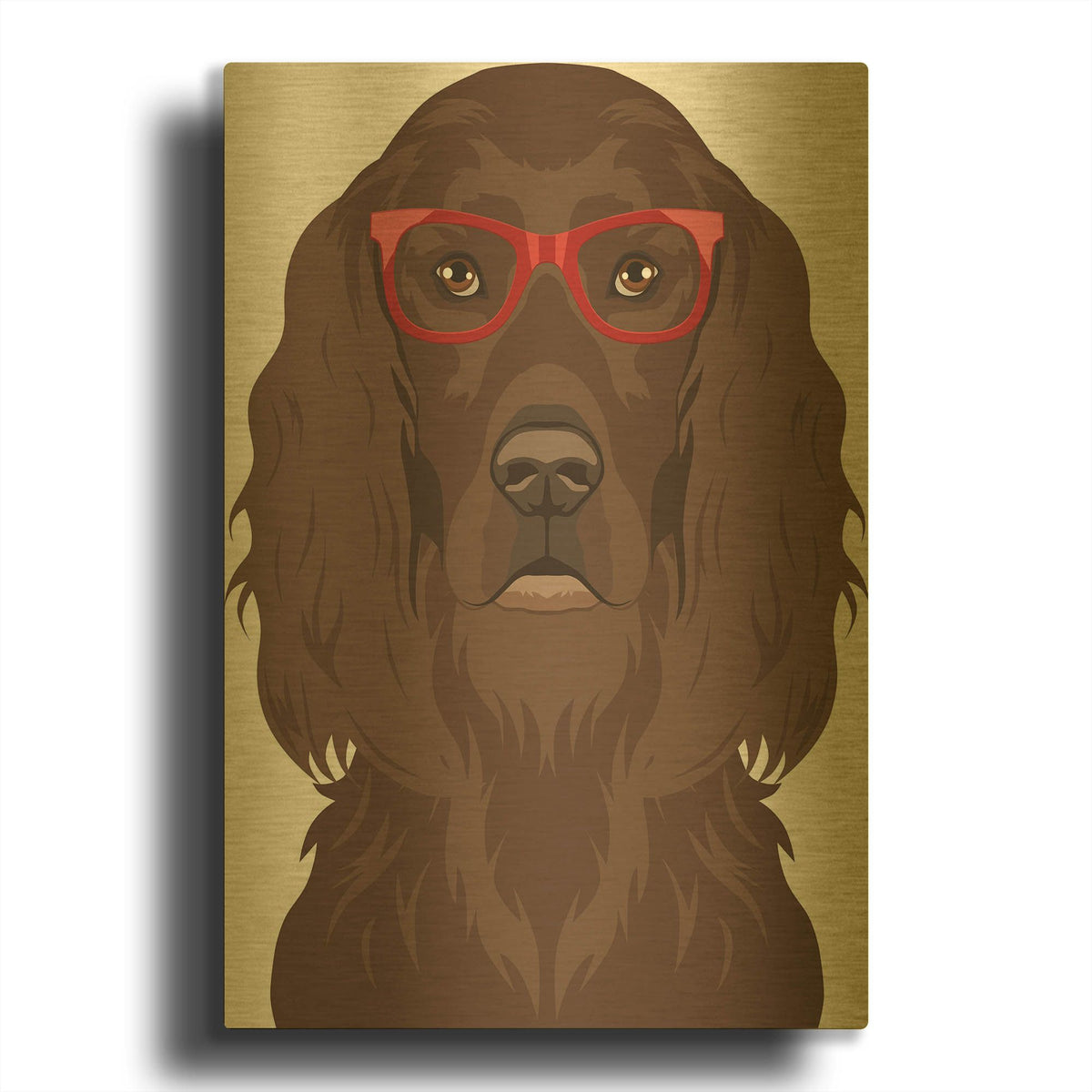 'Irish Setter Wearing Hipster Glasses' By Furbaby Affiliates Gold Metal Wall Art