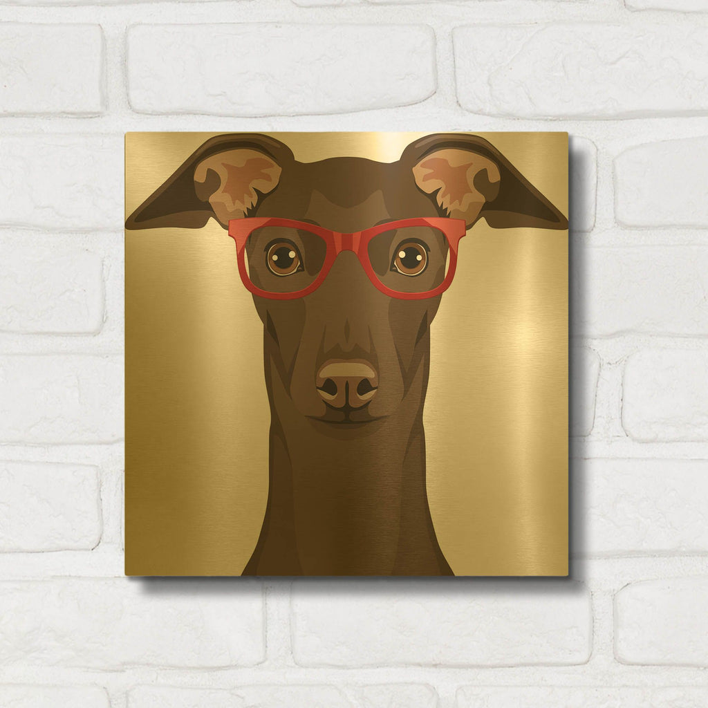 'Italian Greyhound Wearing Hipster Glasses' By Furbaby Affiliates Gold Metal Wall Art