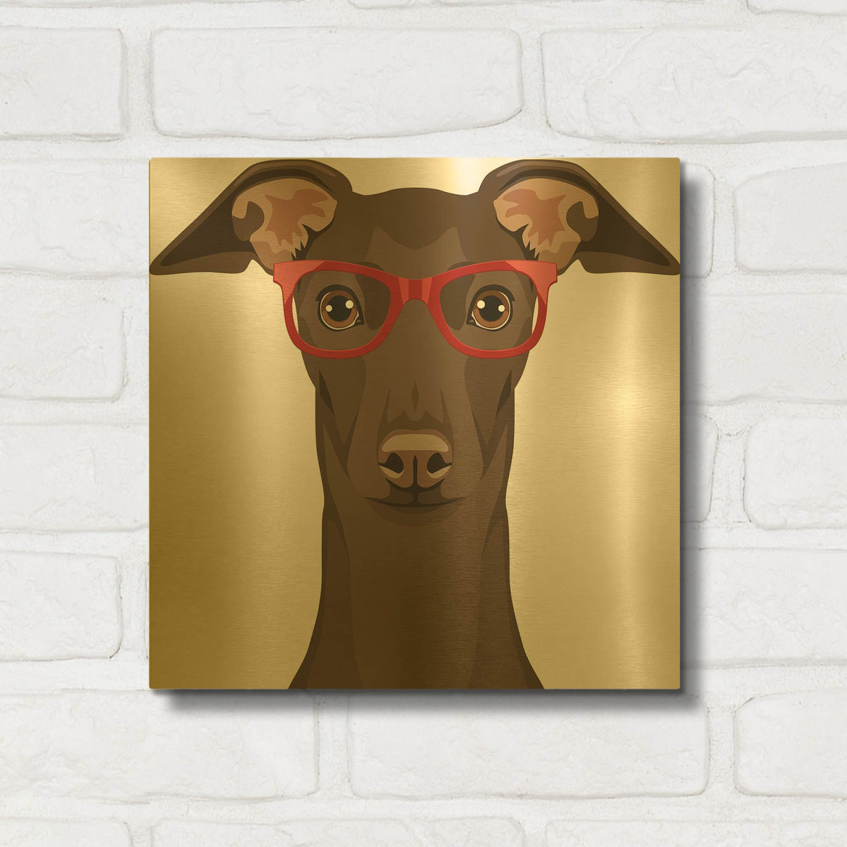 'Italian Greyhound Wearing Hipster Glasses' By Furbaby Affiliates Gold Metal Wall Art