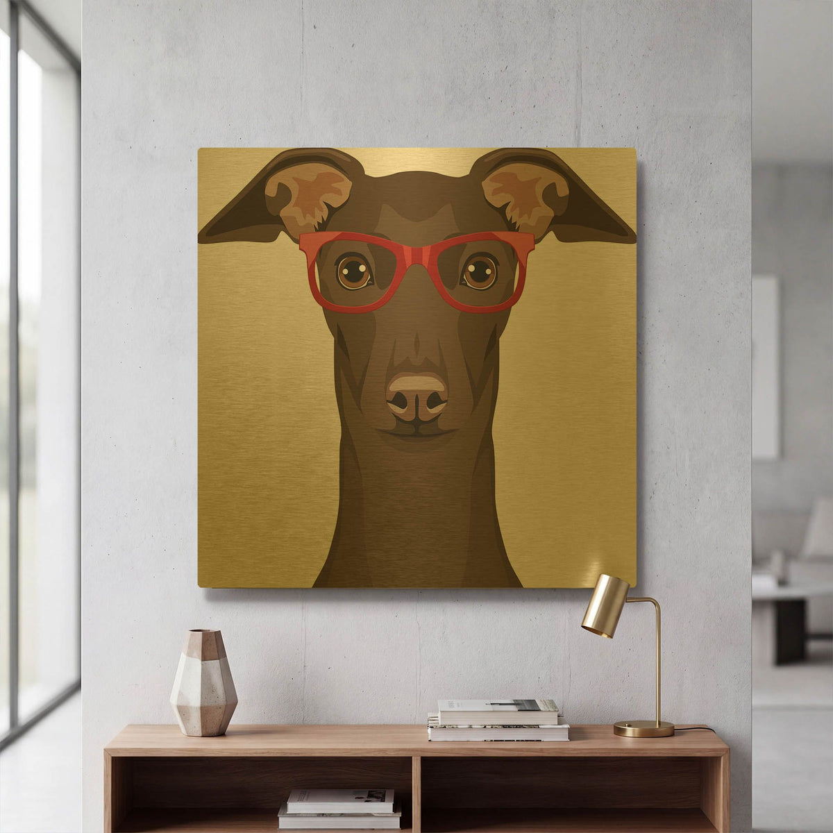'Italian Greyhound Wearing Hipster Glasses' By Furbaby Affiliates Gold Metal Wall Art