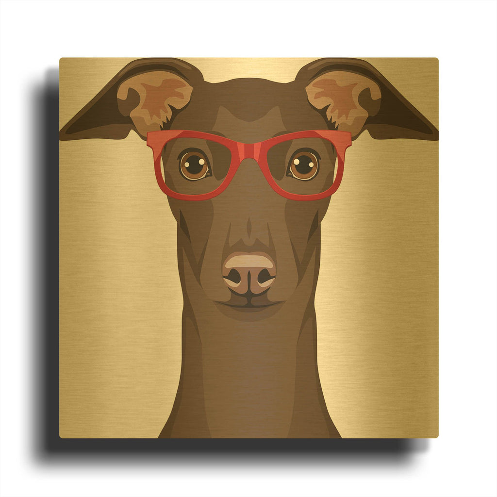 'Italian Greyhound Wearing Hipster Glasses' By Furbaby Affiliates Gold Metal Wall Art