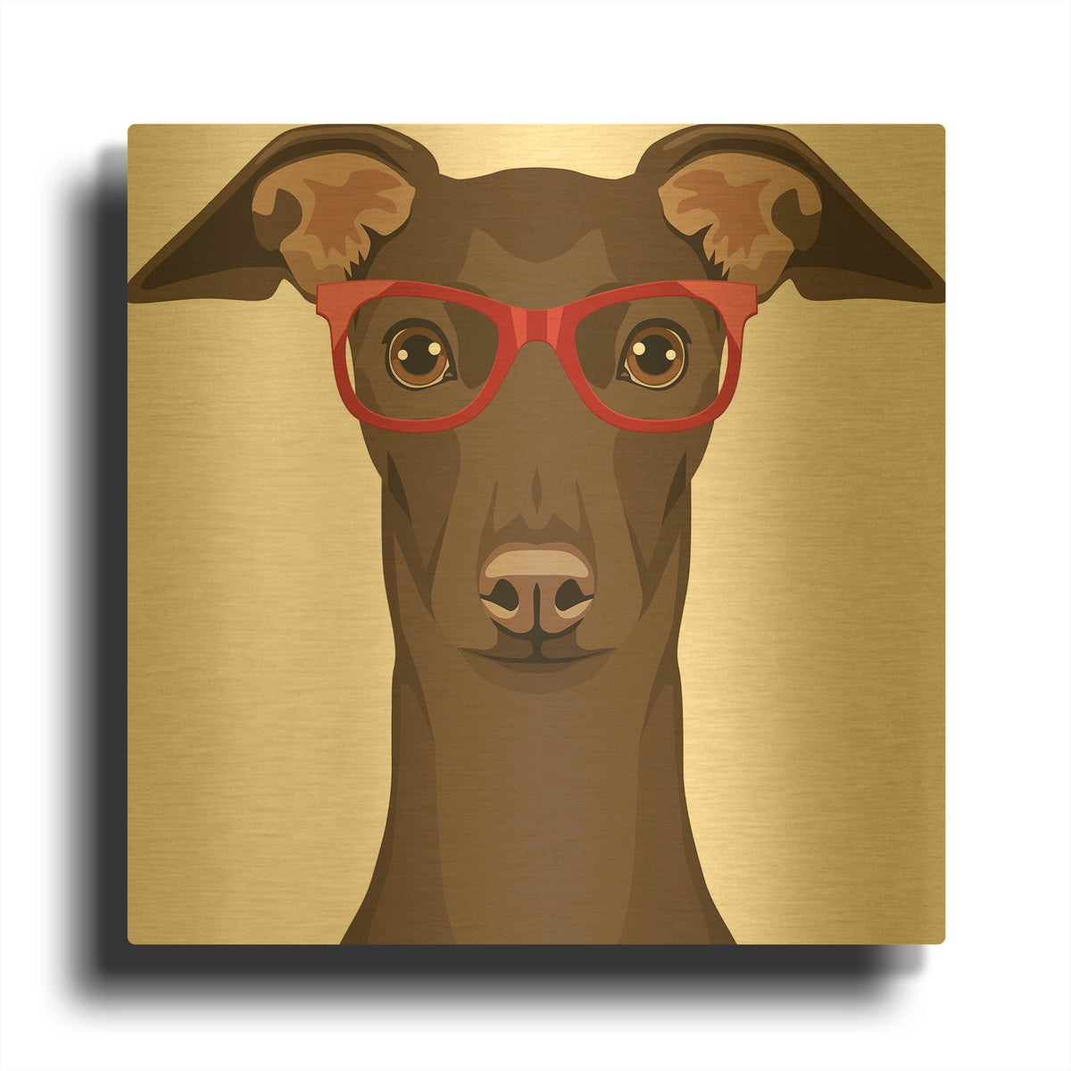 'Italian Greyhound Wearing Hipster Glasses' By Furbaby Affiliates Gold Metal Wall Art