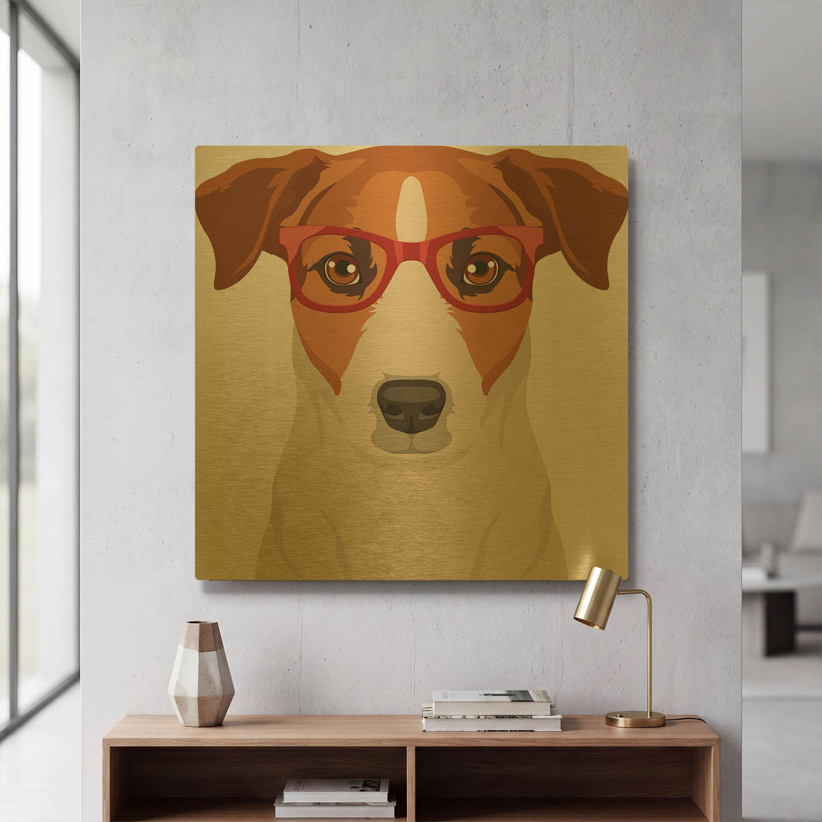 'Jack Russell Terrier Wearing Hipster Glasses' By Furbaby Affiliates Gold Metal Wall Art