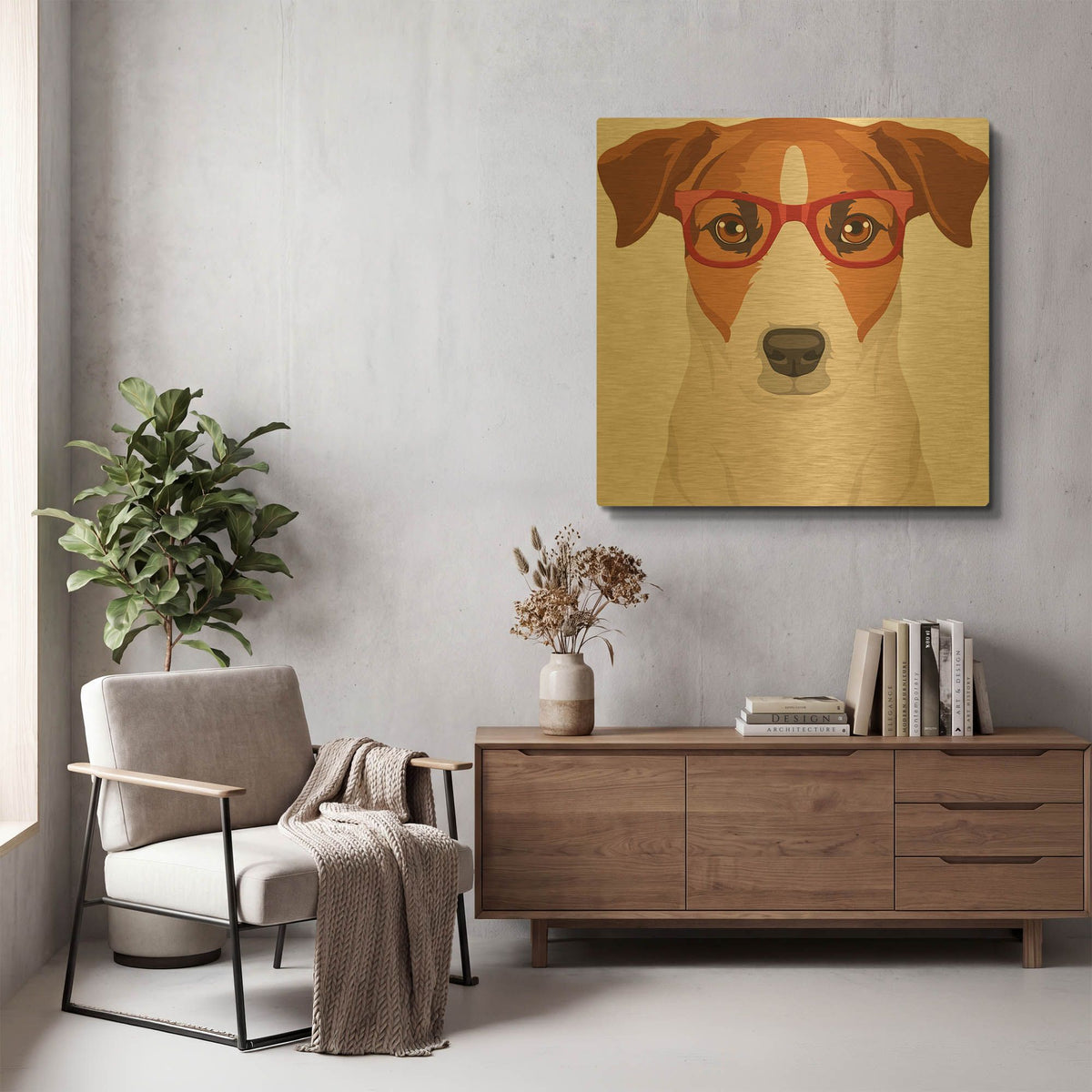 'Jack Russell Terrier Wearing Hipster Glasses' By Furbaby Affiliates Gold Metal Wall Art