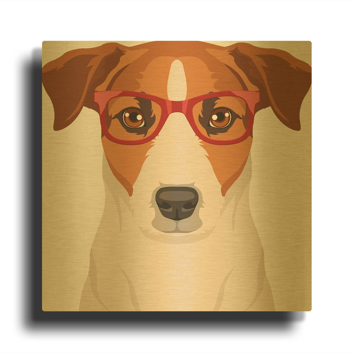 'Jack Russell Terrier Wearing Hipster Glasses' By Furbaby Affiliates Gold Metal Wall Art