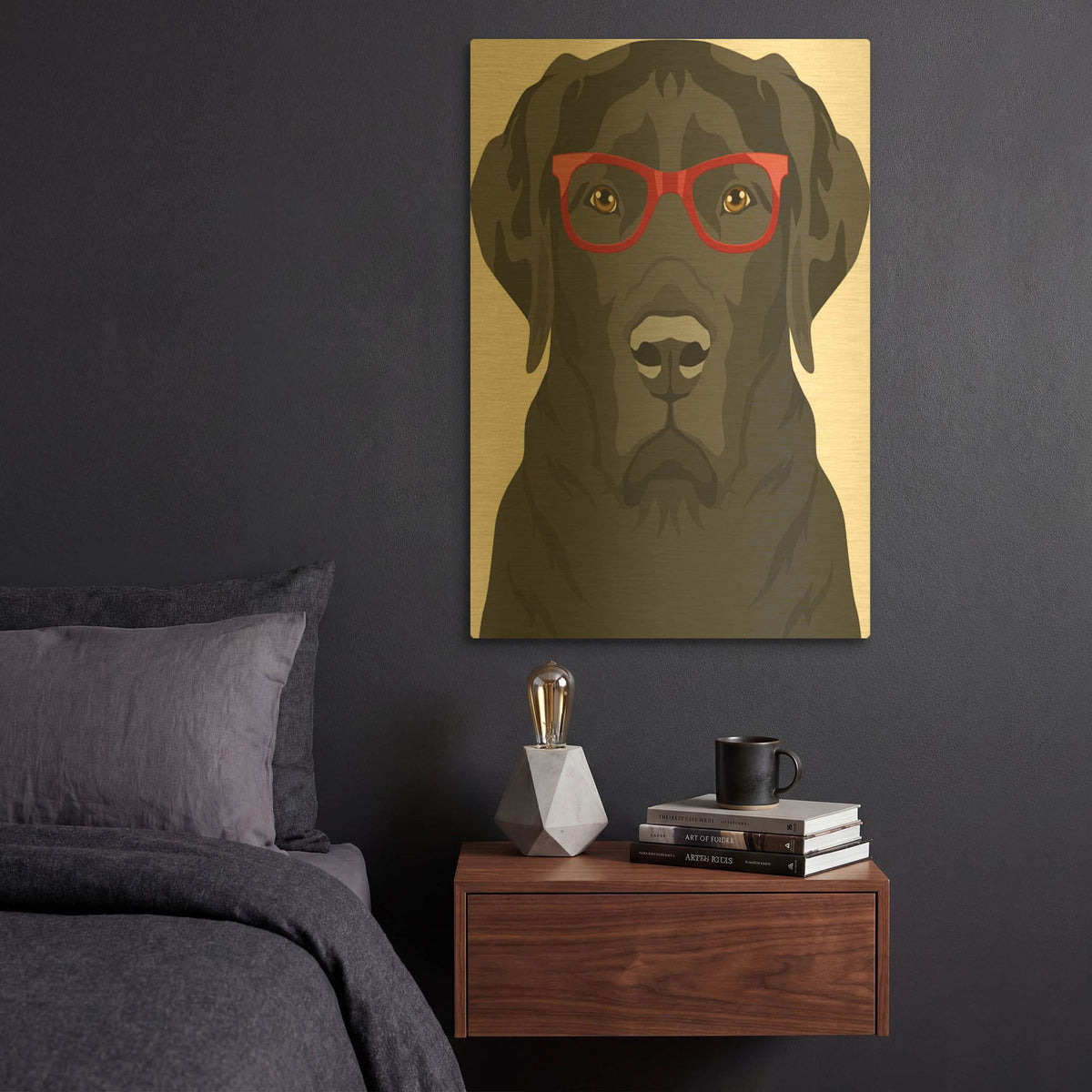 'Labrador Retriever Wearing Hipster Glasses 2' By Furbaby Affiliates Gold Metal Wall Art