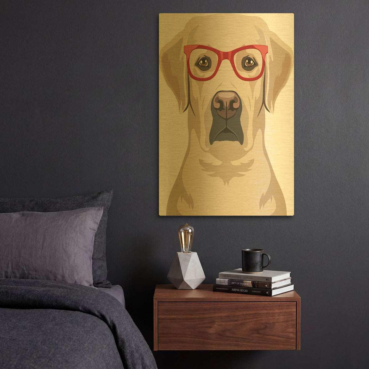 'Labrador Retriever Wearing Hipster Glasses' By Furbaby Affiliates Gold Metal Wall Art