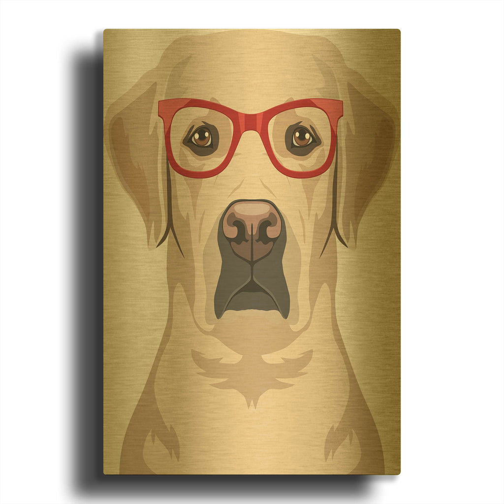 'Labrador Retriever Wearing Hipster Glasses' By Furbaby Affiliates Gold Metal Wall Art