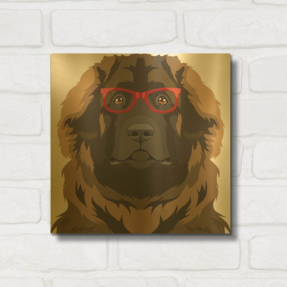 'Leonberger Wearing Hipster Glasses' By Furbaby Affiliates Gold Metal Wall Art