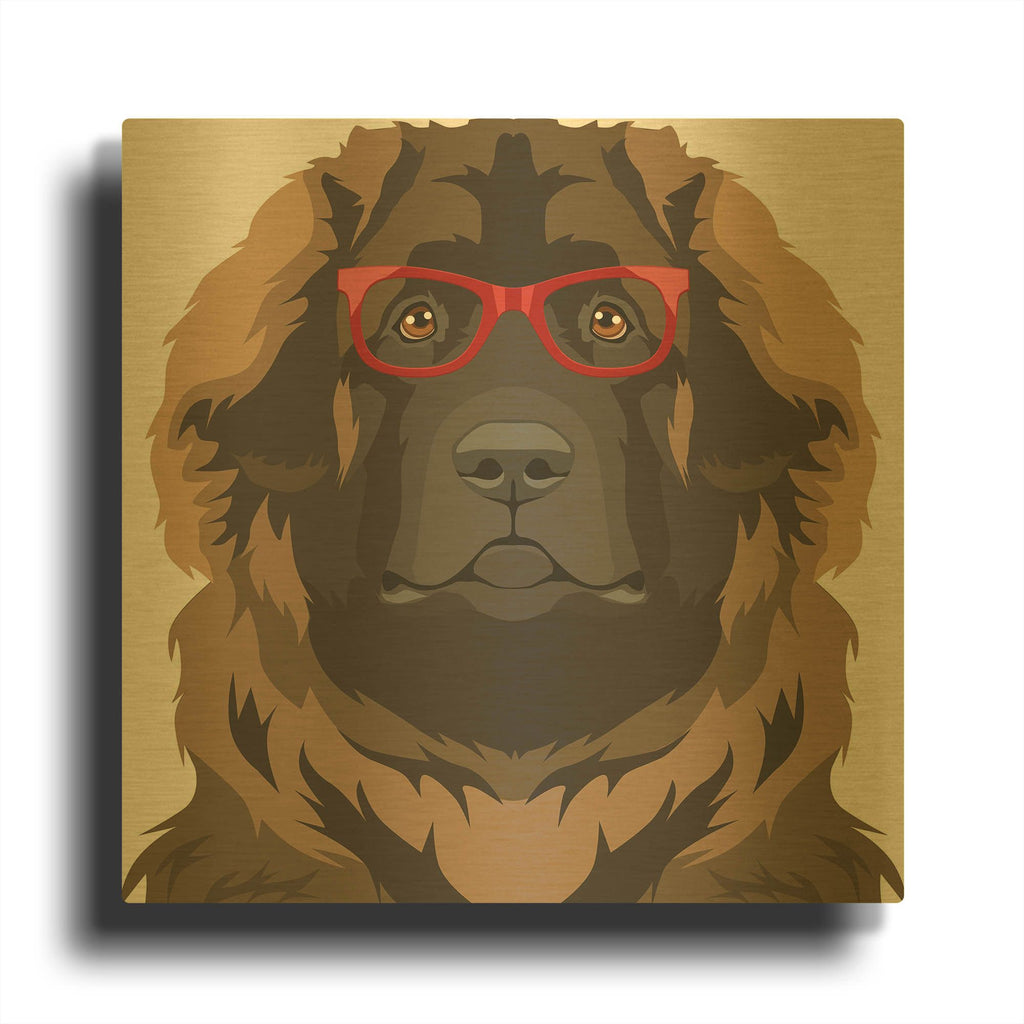 'Leonberger Wearing Hipster Glasses' By Furbaby Affiliates Gold Metal Wall Art