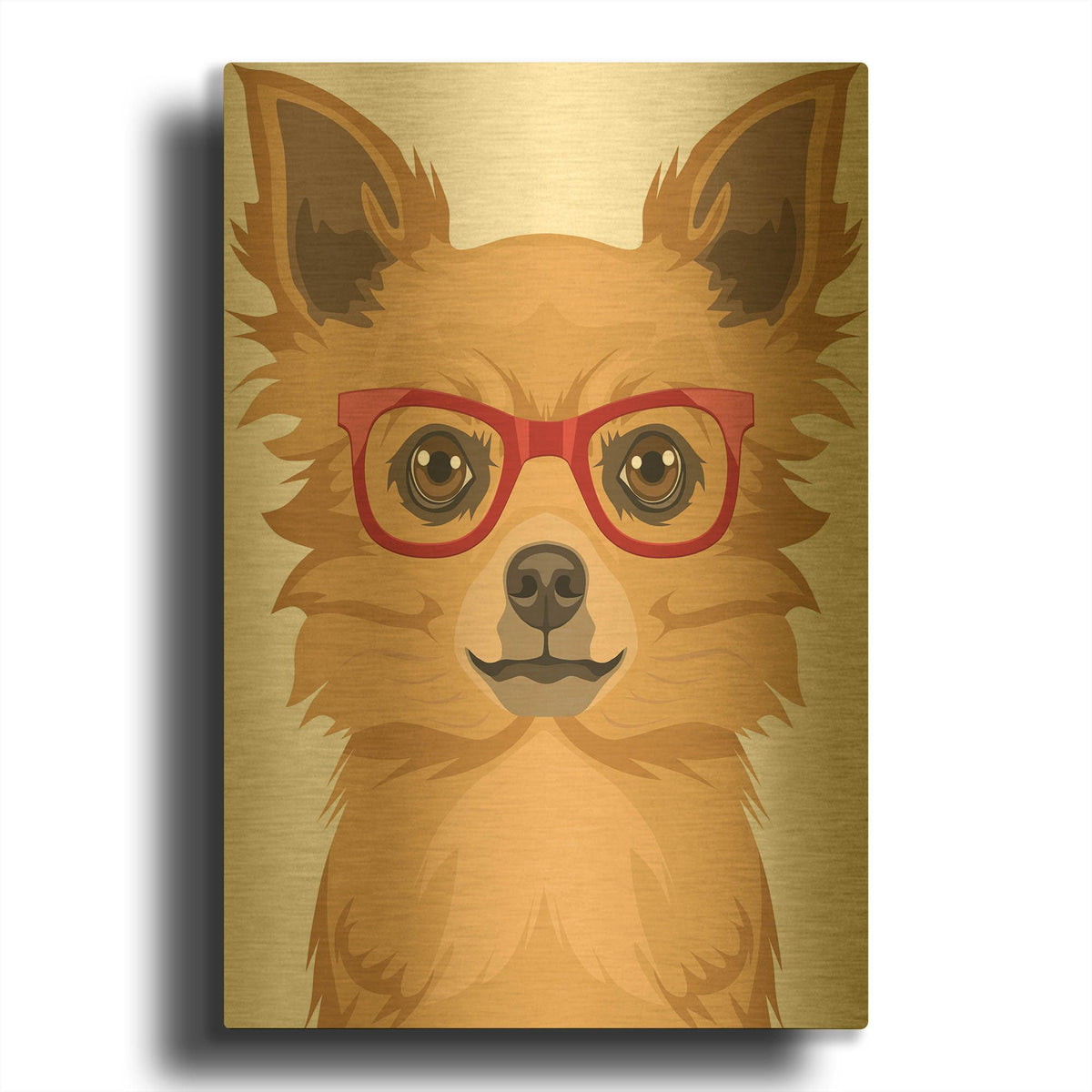 'Long Haired Chihuahua Wearing Hipster Glasses' By Furbaby Affiliates Gold Metal Wall Art