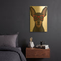 'Miniature Pinscher Wearing Hipster Glasses' By Furbaby Affiliates Gold Metal Wall Art
