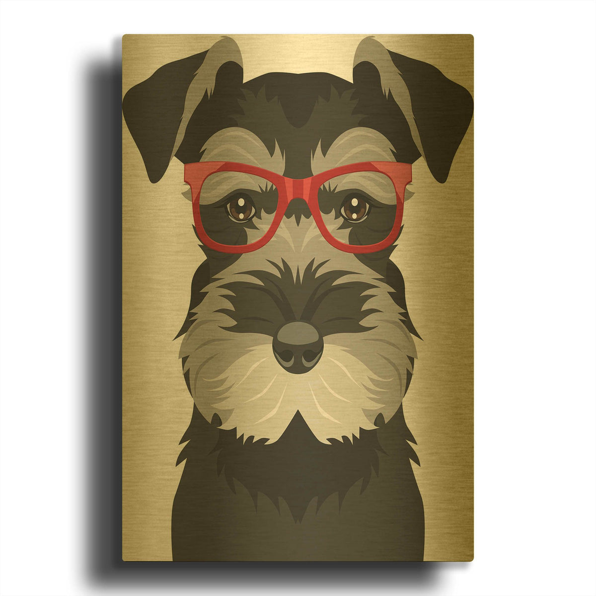 'Miniature Schnauzer Wearing Hipster Glasses' By Furbaby Affiliates Gold Metal Wall Art