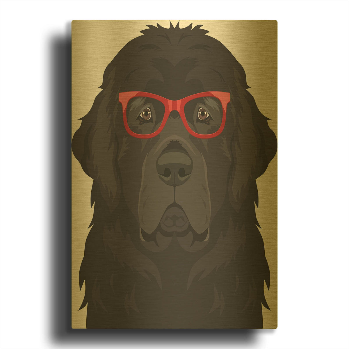 'Newfoundland Wearing Hipster Glasses' By Furbaby Affiliates Gold Metal Wall Art
