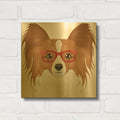 'Papillon Wearing Hipster Glasses' By Furbaby Affiliates Gold Metal Wall Art