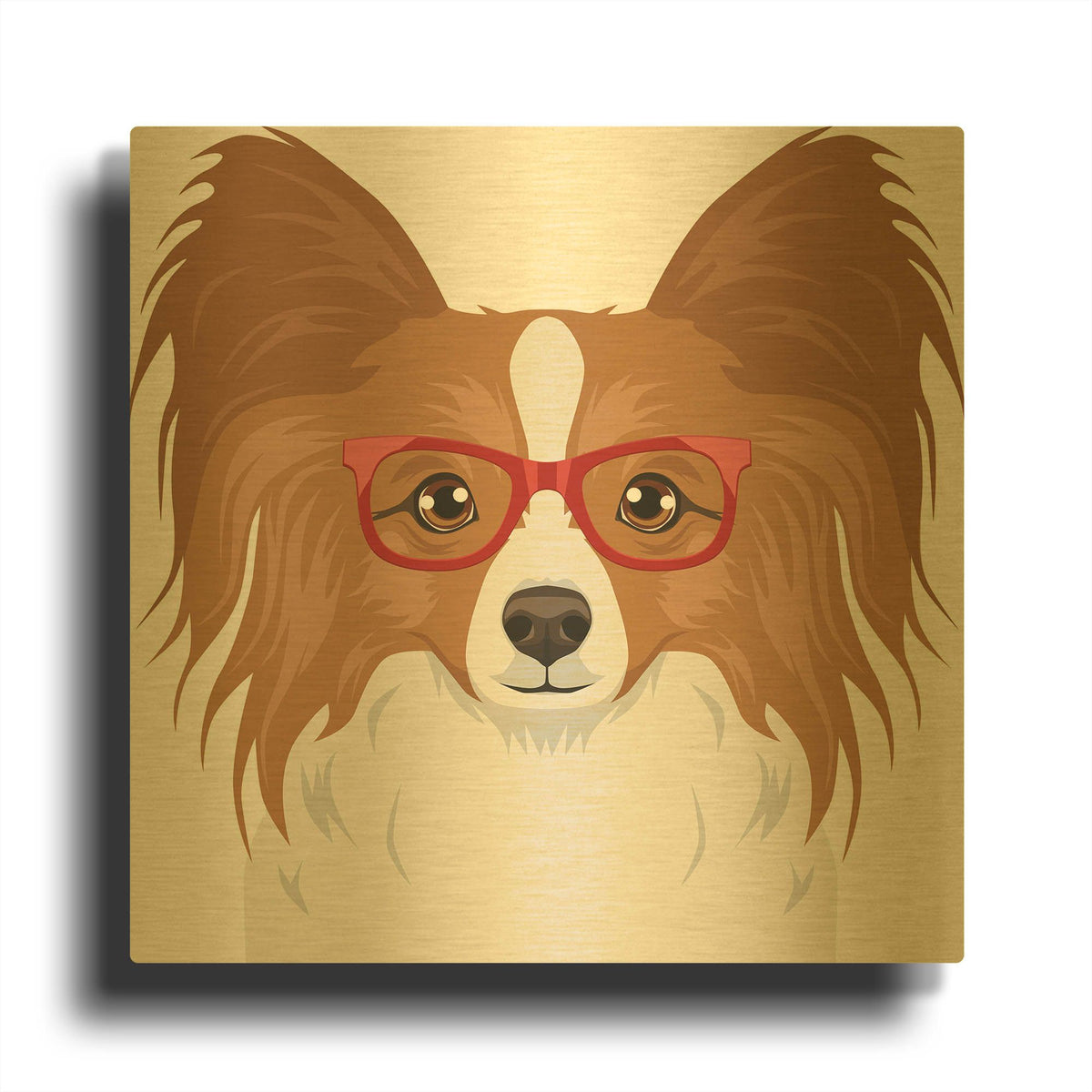 'Papillon Wearing Hipster Glasses' By Furbaby Affiliates Gold Metal Wall Art
