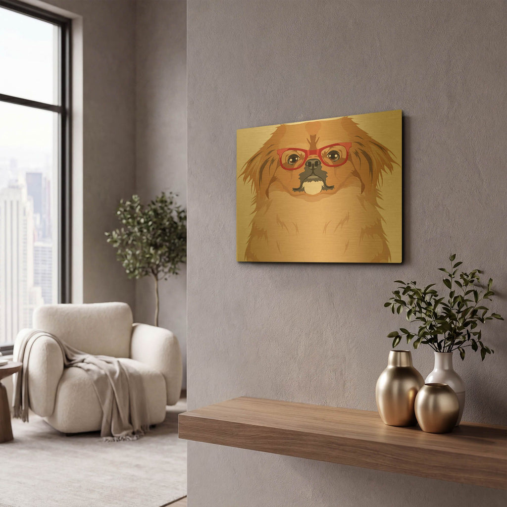 'Pekingese Wearing Hipster Glasses' By Furbaby Affiliates Gold Metal Wall Art