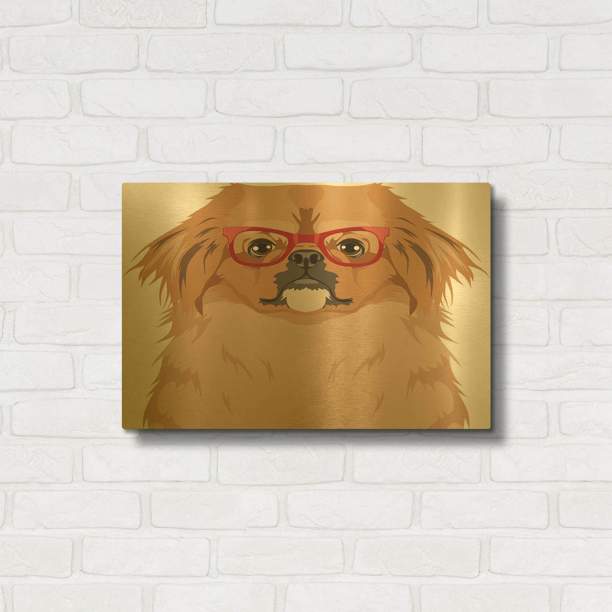 'Pekingese Wearing Hipster Glasses' By Furbaby Affiliates Gold Metal Wall Art