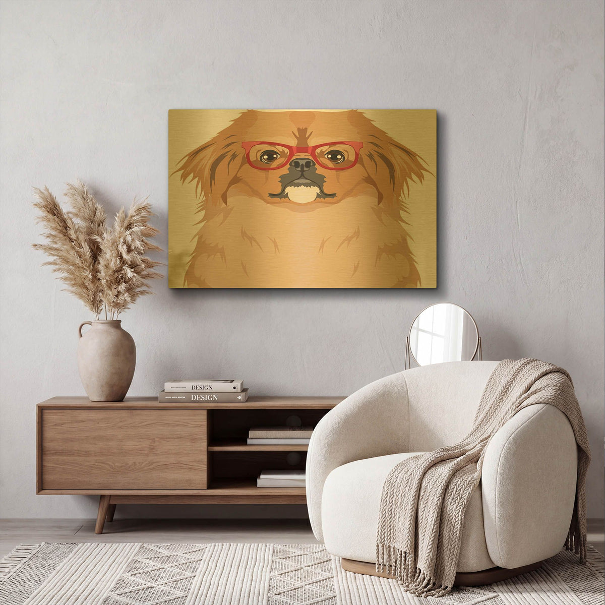 'Pekingese Wearing Hipster Glasses' By Furbaby Affiliates Gold Metal Wall Art