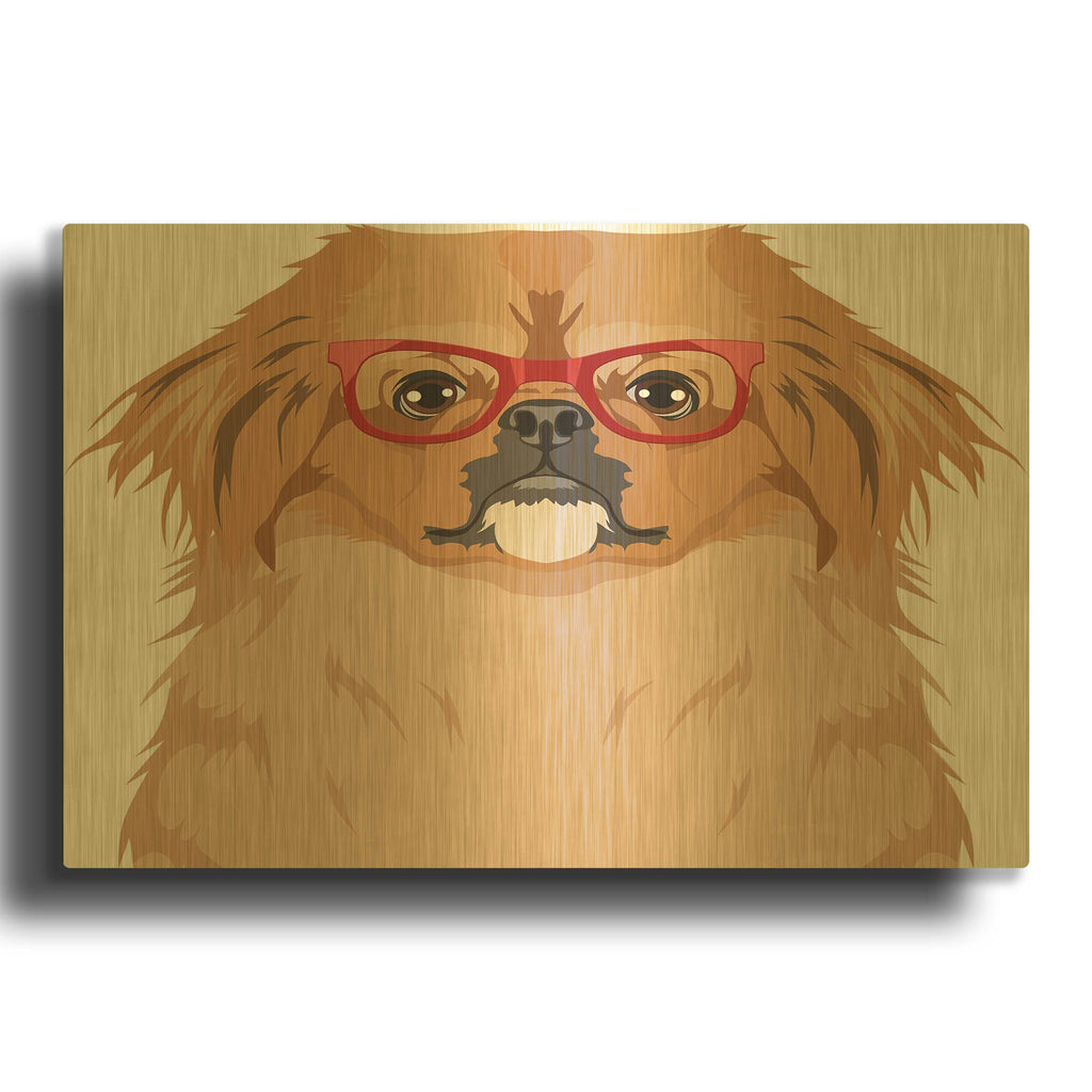 'Pekingese Wearing Hipster Glasses' By Furbaby Affiliates Gold Metal Wall Art