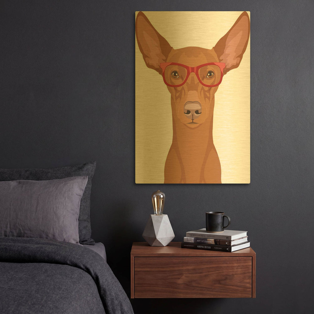 'Pharaoh Hound Wearing Hipster Glasses' By Furbaby Affiliates Gold Metal Wall Art