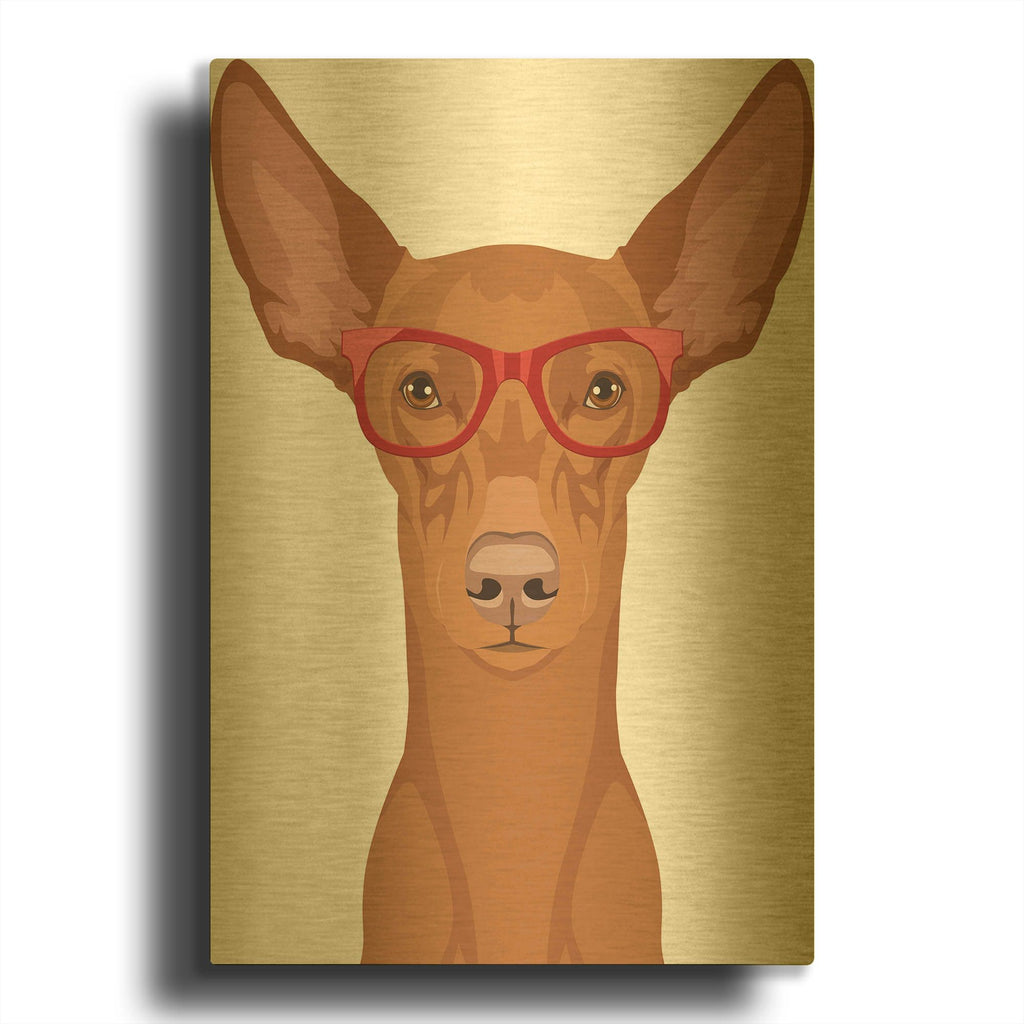 'Pharaoh Hound Wearing Hipster Glasses' By Furbaby Affiliates Gold Metal Wall Art